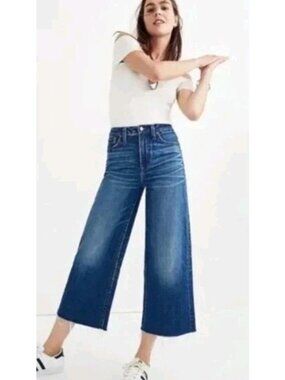 Madewell Wide-Leg Crop Jeans Size 28 Medium Wash High Rise Raw Hem